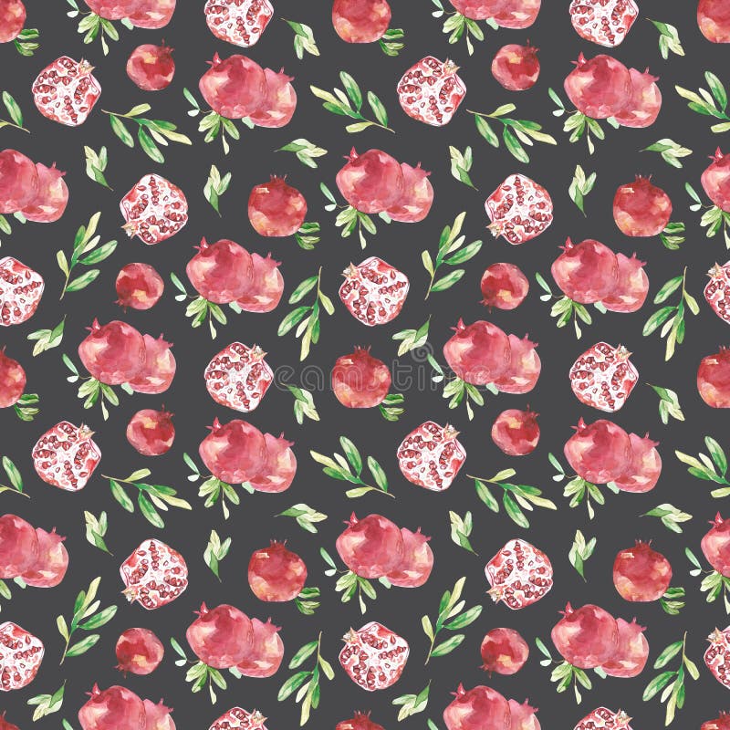 Watercolor pomegranate seamless pattern. Beautiful Botanical texture leaves and branches with fruit. Bright summer wallpaper desig vector illustration Watercolor pomegranate seamless pattern. Beautiful Botanical texture leaves and branches with fruit. Bright summer wallpaper desig vector illustration