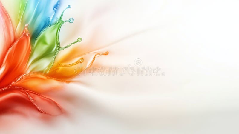 A watercolor rainbow, with translucent hues and a misty effect, floating in the upper-left corner of the canvas royalty free stock image
