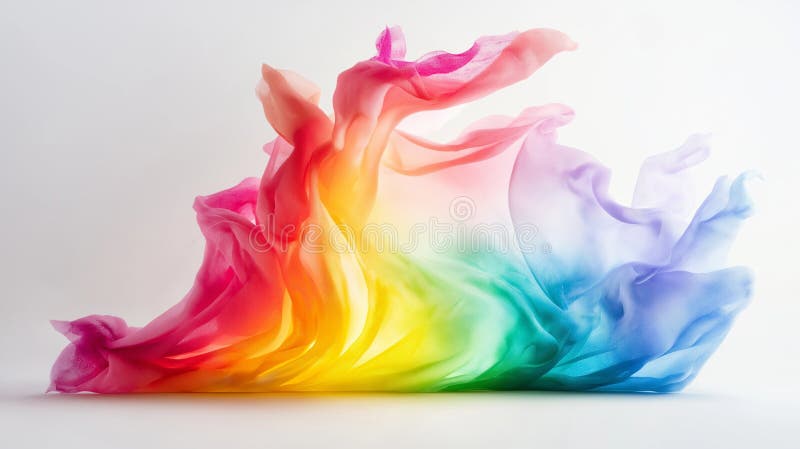 A watercolor rainbow, with translucent hues and a misty effect, floating in the upper-left corner of the canvas stock photos