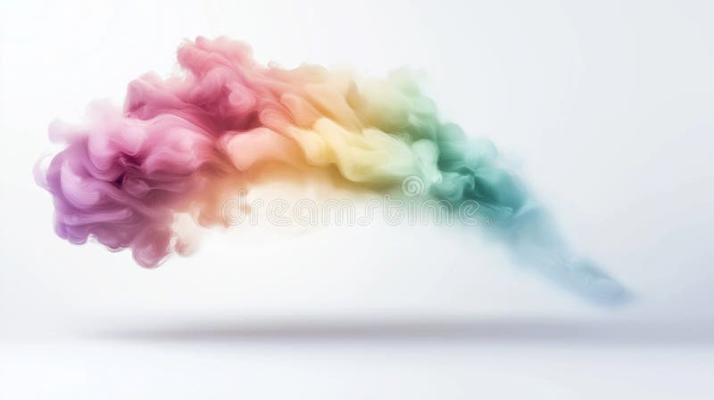 A watercolor rainbow, with translucent hues and a misty effect, floating in the upper-left corner of the canvas royalty free stock image