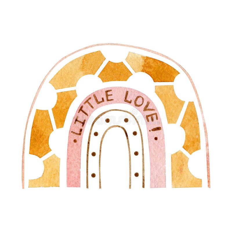 Watercolor rainbows in warm pastel colors. Hand painted rainbow with lettering. Children`s printing for clothing, cute logo stock illustration Watercolor rainbows in warm pastel colors. Hand painted rainbow with lettering. Children`s printing for clothing, cute logo stock illustration