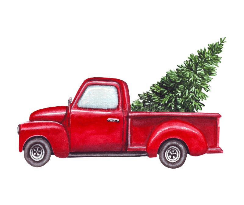 toy red truck with christmas tree