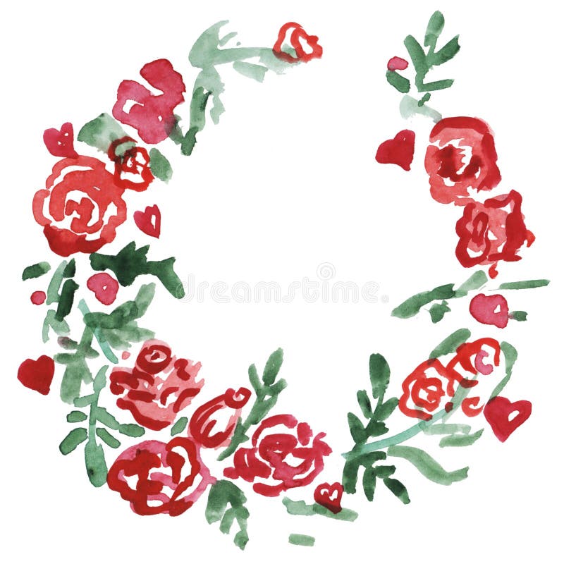 Watercolor red flowers wreath.Floral frame, Illustration hand painted. Isolated on white background. royalty free illustration Watercolor red flowers wreath.Floral frame, Illustration hand painted. Isolated on white background. royalty free illustration