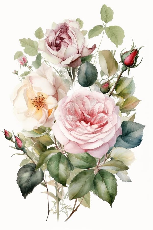 Watercolor Roses Bouquet Illustration on White Background. Wedding ...