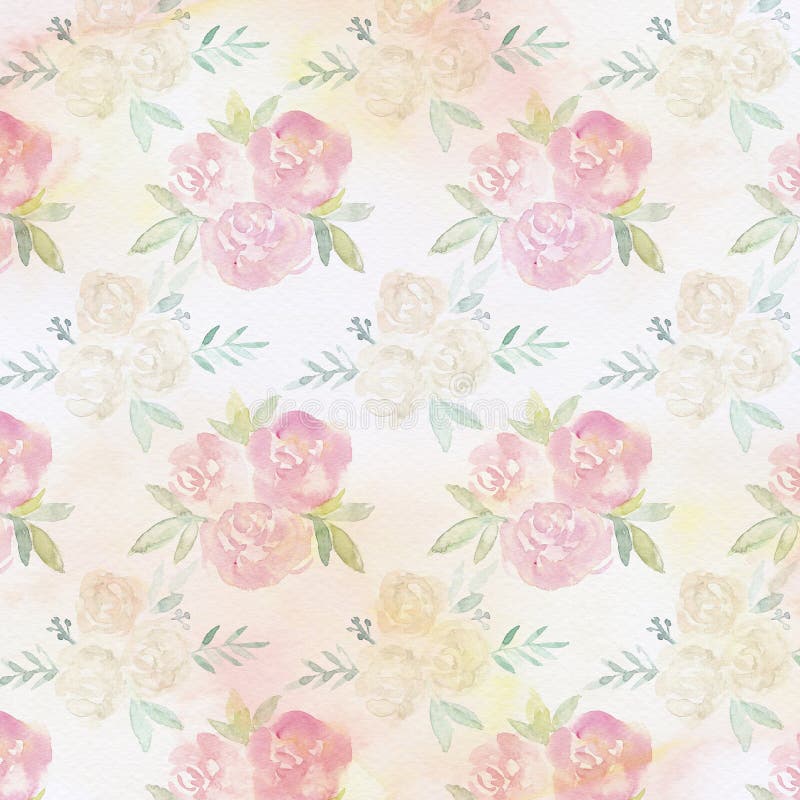 Watercolor Roses Pattern. Hand Draw Vintage Roses Pattern Stock ...