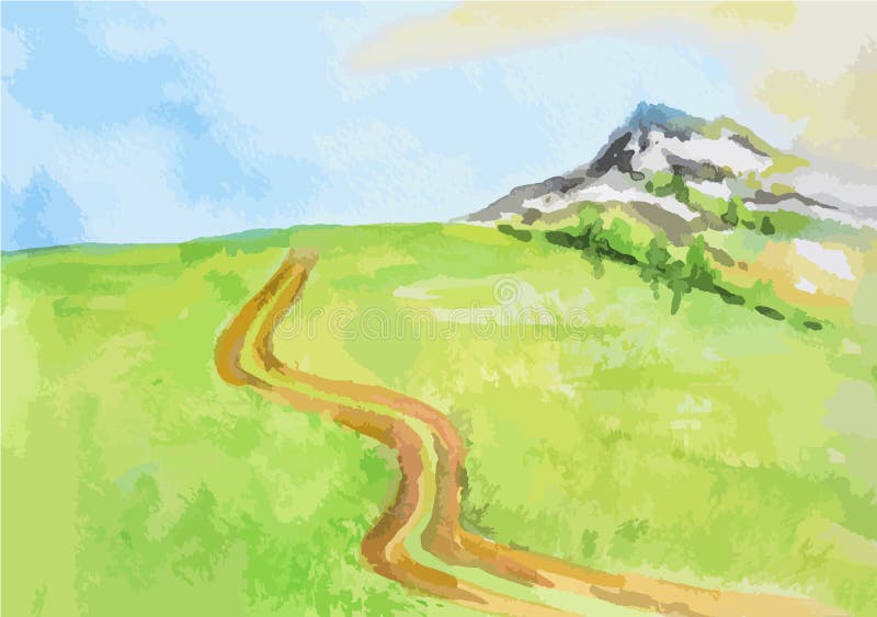 Watercolor rural landscape. royalty free illustration Watercolor rural landscape. royalty free illustration