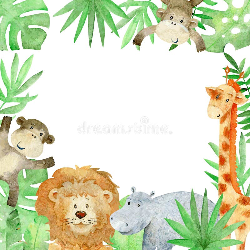 Watercolor safari card. stock illustration. Illustration of animal