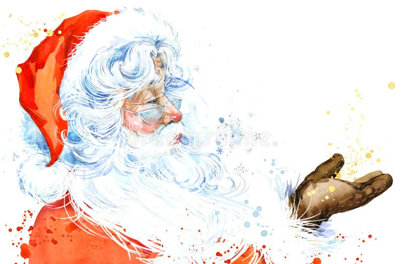 Watercolor Santa Claus. Santa Claus Christmas background. New Year background.