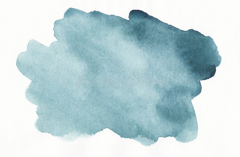 Watercolor sea green spot on white background texture. Aquarelle abstract turquoise backdrop.  Blue-green stains on paper