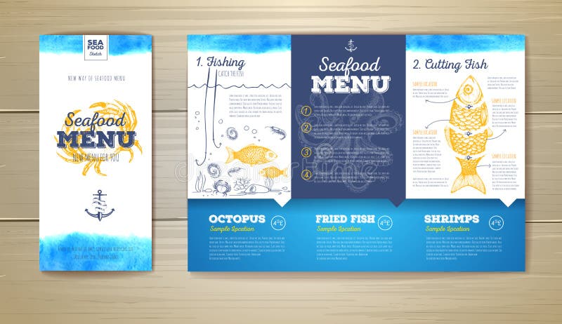 Watercolor Seafood menu design. Corporate identity royalty free illustration Watercolor Seafood menu design. Corporate identity royalty free illustration