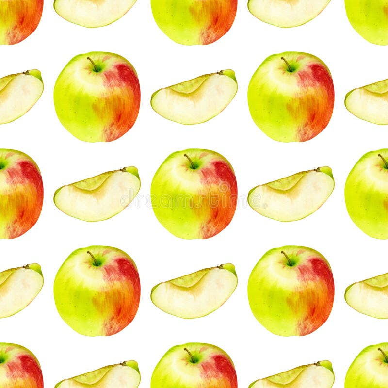 Watercolor Seamless Pattern with Apples. Hand Drawn Botanic Design ...