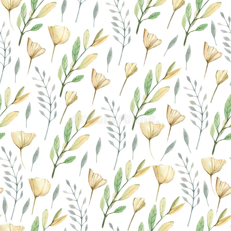 Watercolor seamless pattern autumn ornament with leaves and branches. Greenery floral for wedding invitations, holiday, greeting c vector illustration Watercolor seamless pattern autumn ornament with leaves and branches. Greenery floral for wedding invitations, holiday, greeting c vector illustration