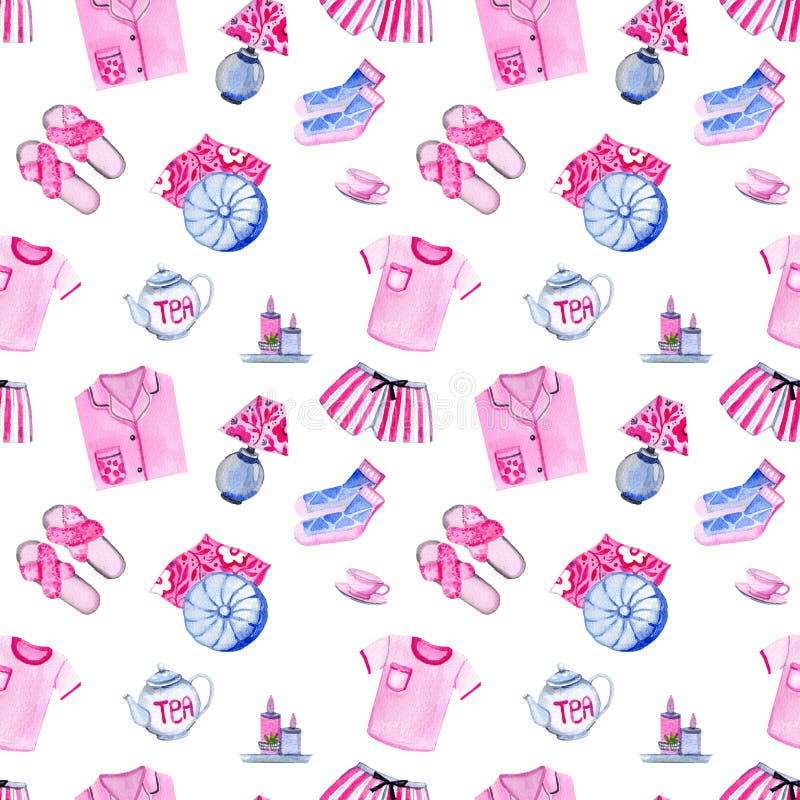 Watercolor seamless pattern with cozy home elements royalty free illustration