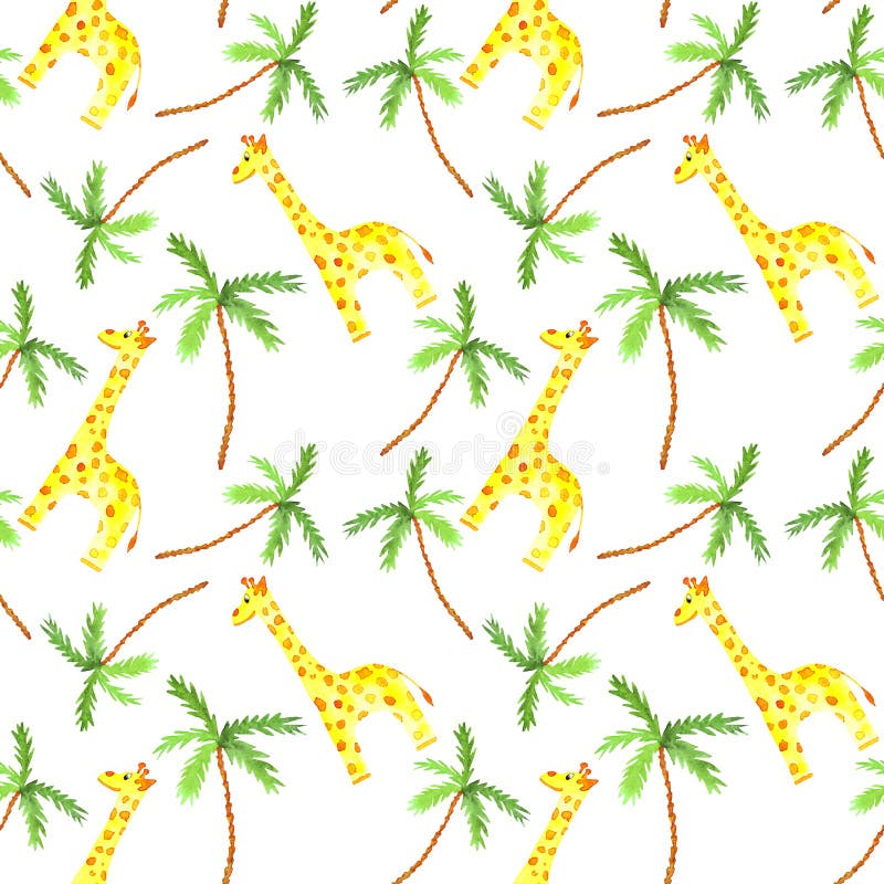 Watercolor seamless pattern with cute giraffe and palm tree african animals stock illustration Watercolor seamless pattern with cute giraffe and palm tree african animals stock illustration