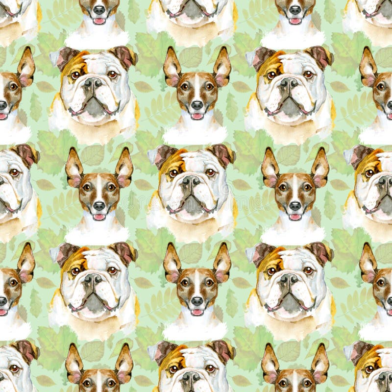 Watercolor seamless pattern of bulldog and jack russell terrier. Pet, puppy background. Animal wallpaper royalty free illustration Watercolor seamless pattern of bulldog and jack russell terrier. Pet, puppy background. Animal wallpaper royalty free illustration
