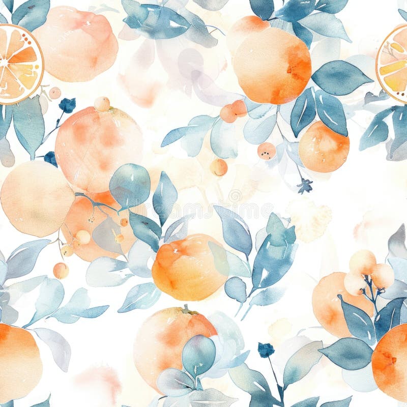 Watercolor seamless pattern with oranges and green leaves. Seamless pattern bright oranges stock images, royalty-free photos and pictures