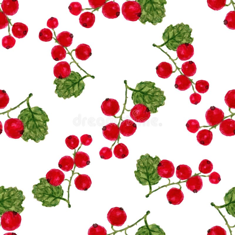 Watercolor seamless pattern with red currant. Vector background. For healthy menu, packaging or wrapping royalty free illustration