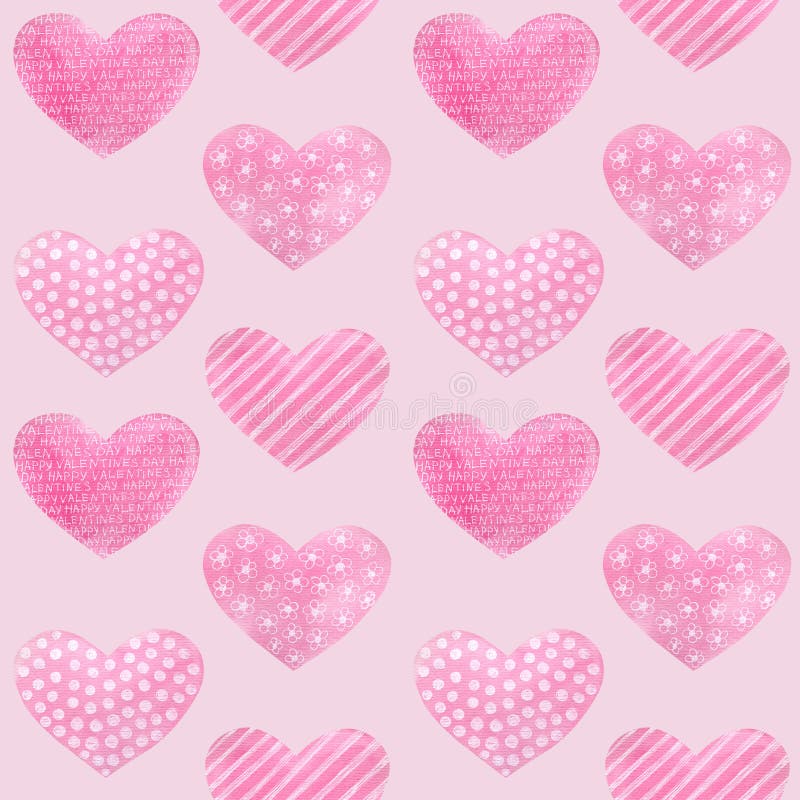 Watercolor seamless pattern with rose hearts with white ornament.