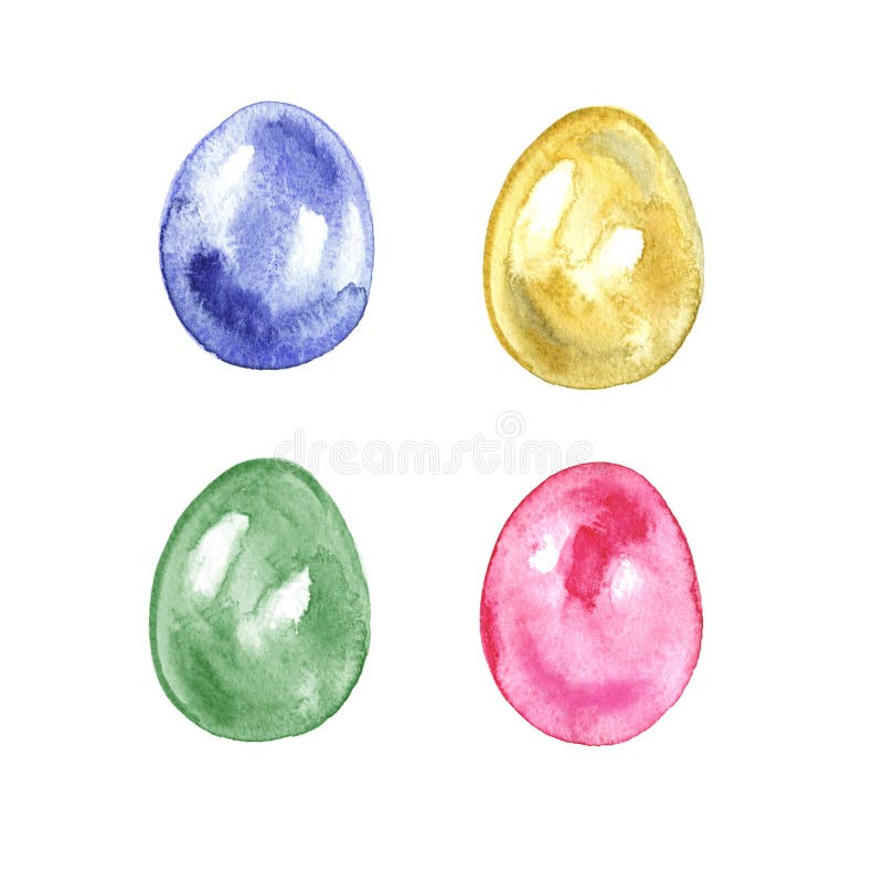 Watercolor set of colored Easter eggs on a white background. Ideal for invitations, cards, greetings, design. vector illustration Watercolor set of colored Easter eggs on a white background. Ideal for invitations, cards, greetings, design. vector illustration