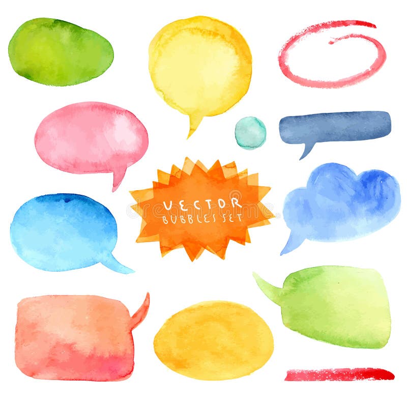 Watercolor set of colorful speech bubbles