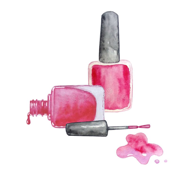 Watercolor Set of Nail Polishes Stock Illustration - Illustration of ...