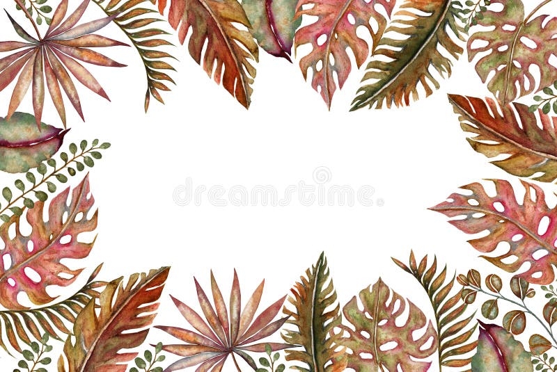 Watercolor set of vintage floral tropical natural elements. Exotic flowers, twigs and leaves. Botanical bright classic stock illustration Watercolor set of vintage floral tropical natural elements. Exotic flowers, twigs and leaves. Botanical bright classic stock illustration