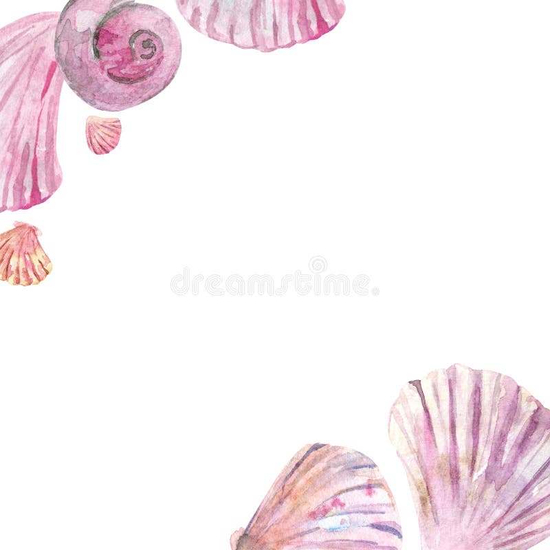 Watercolor pink shell border vector illustration Watercolor pink shell border vector illustration