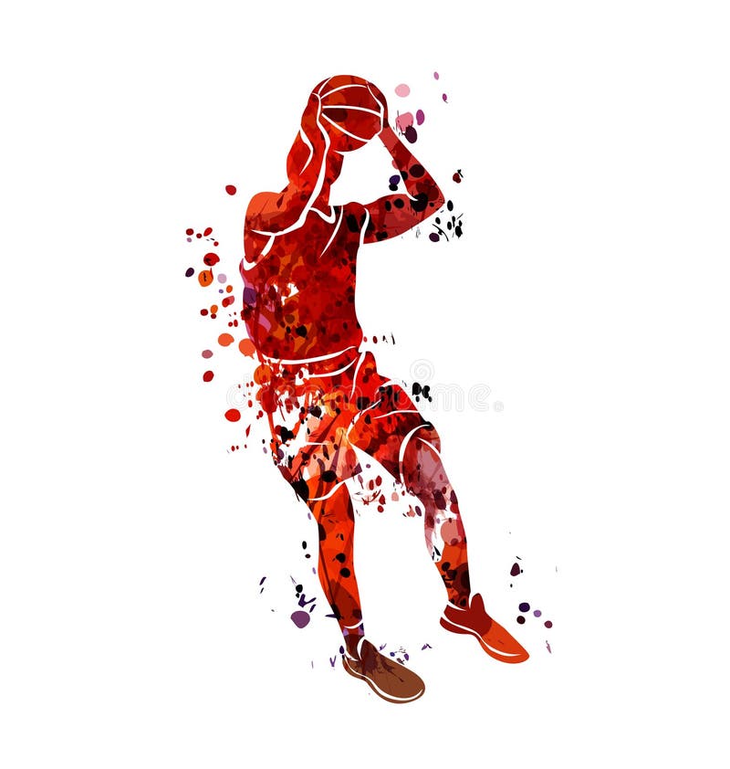 Watercolor Silhouette Basketball Player Stock Vector - Illustration Of American, Length: 100510967