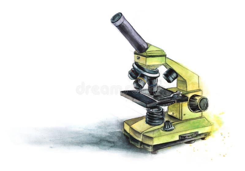 Watercolor sketch of microscope isolated on white background. Hand drawn abstract illustration of scientific tool. Designated for obtaining enlarged images stock photos Watercolor sketch of microscope isolated on white background. Hand drawn abstract illustration of scientific tool. Designated for obtaining enlarged images stock photos