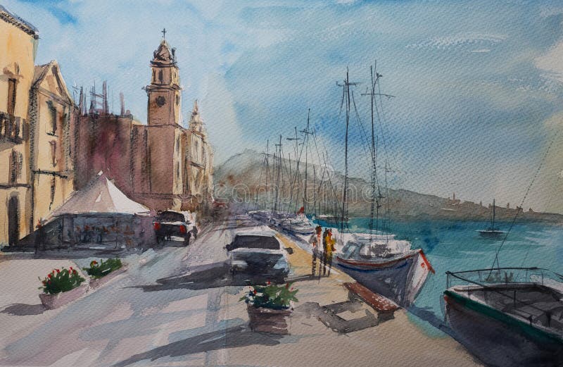 Watercolor sketch of Valette city. vector illustration Watercolor sketch of Valette city. vector illustration
