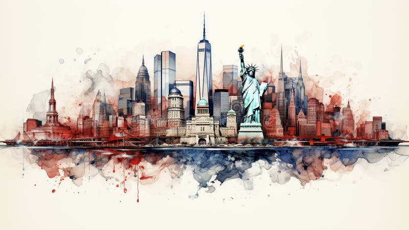 Empire State Building Watercolor Skyline Souvenir New York T-Shirt Empire State Building Watercolor Skyline Souvenir New York T-Shirt