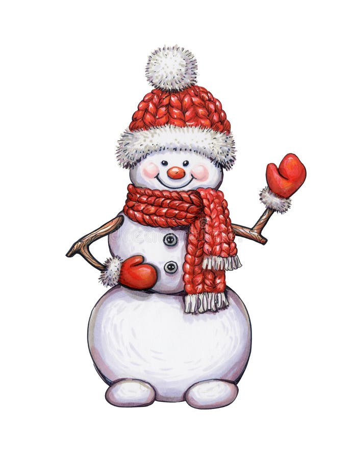 Watercolor snowman illustration, childish Christmas character, N