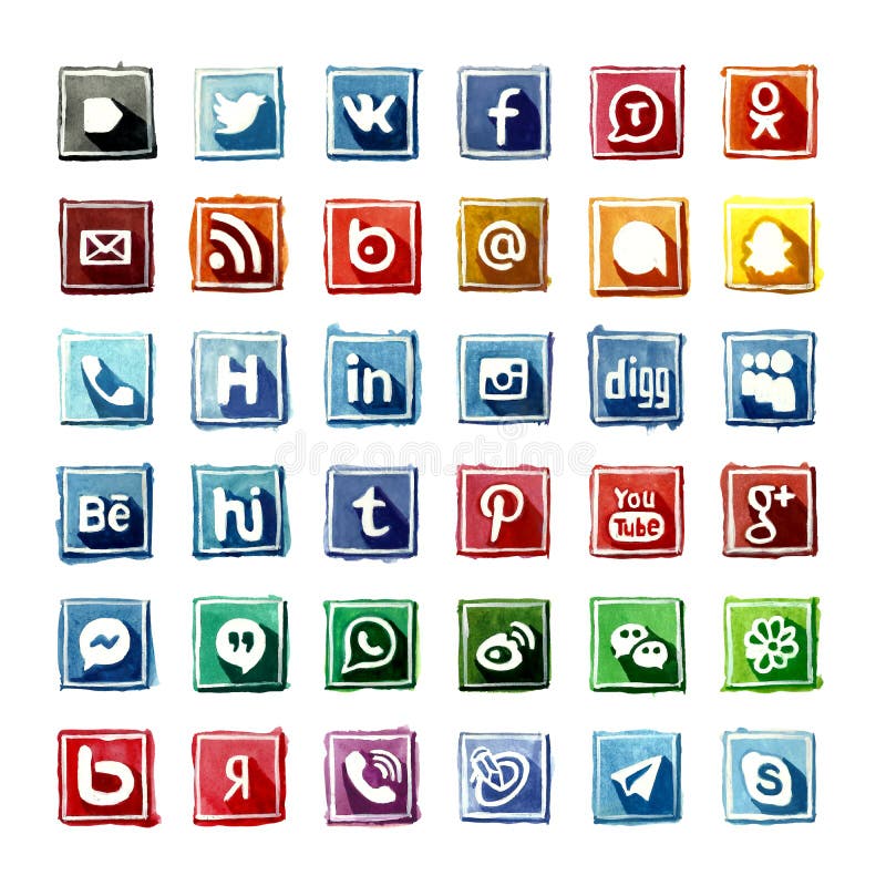 35 watercolor Social Media Icons