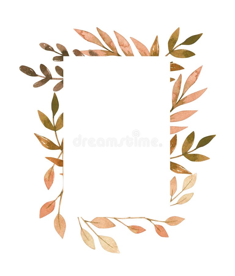 Χειροποίητη εικονογράφηση ακουαρέλας. Κορνίζα με φθινοπωρινά φύλλα, κλαδί ελάτης και μούρα. Στοιχεία σχεδιασμού δάσους. Γεια σου διανυσματική απεικόνιση