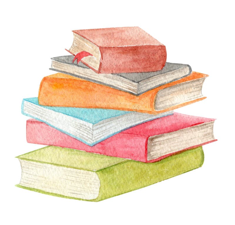 Watercolor Stack Of Books Isolated On White Background. Stock Illustration  - Illustration of classics, drawn: 191406948