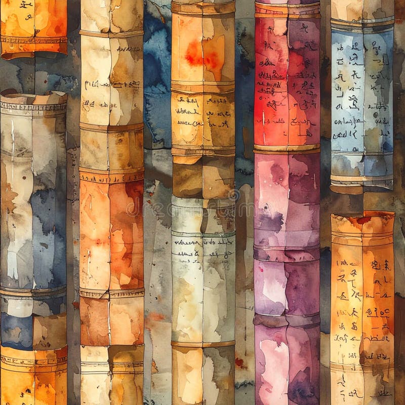 Watercolor Stacked Books Pattern Design stock illustration