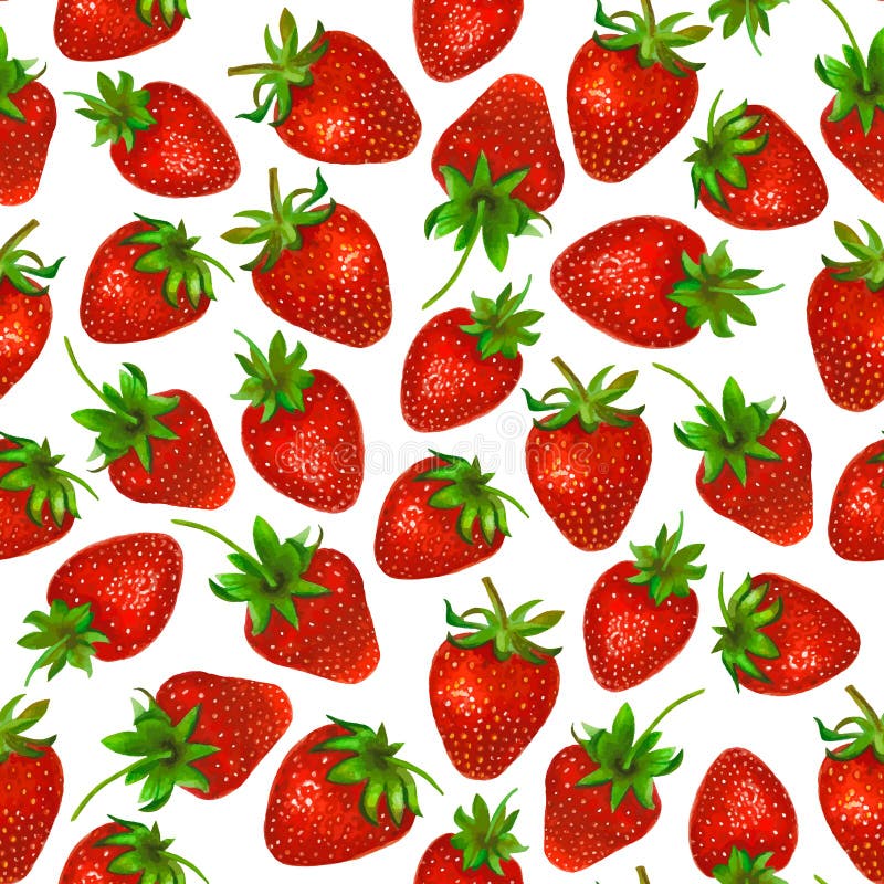 Watercolor strawberry on white background. Seamless pattern.