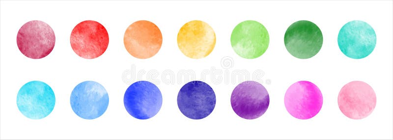 Colorful watercolor circles, dots, round spots set stock illustration