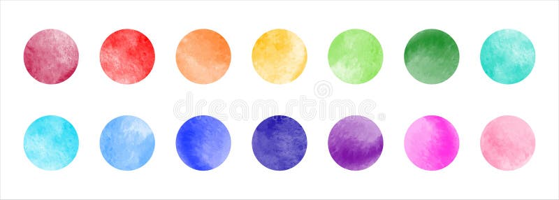 Watercolor circle shape stains, smears vector collection. Bright rainbow colors hand drawn spots, round smudges set. Colorful watercolour paint big dots illustration, design elements. Text background. Watercolor circle shape stains, smears vector collection. Bright rainbow colors hand drawn spots, round smudges set. Colorful watercolour paint big dots illustration, design elements. Text background.