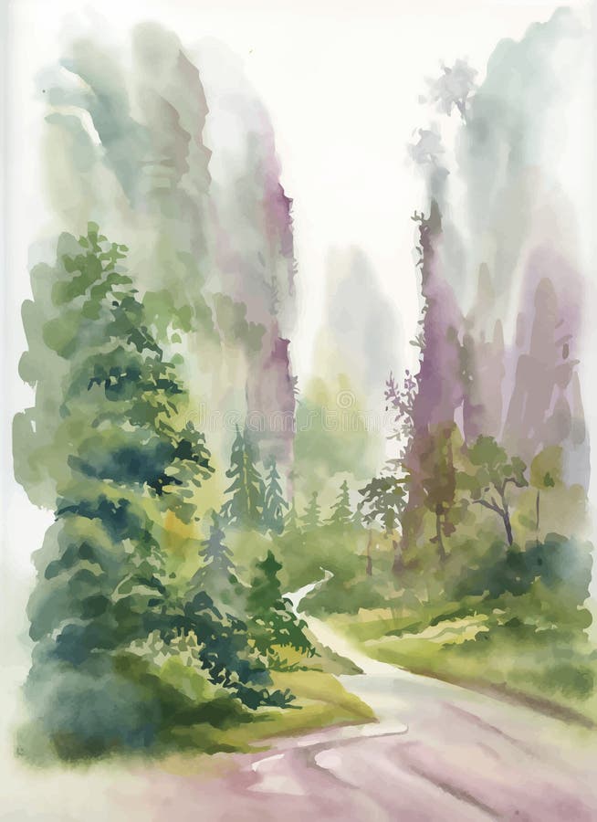 Watercolor summer rural landscape vector illustration royalty free illustration Watercolor summer rural landscape vector illustration royalty free illustration