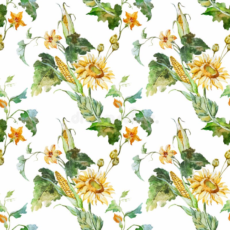 Download Watercolor Sunflower Pattern Stock Vector - Illustration ...