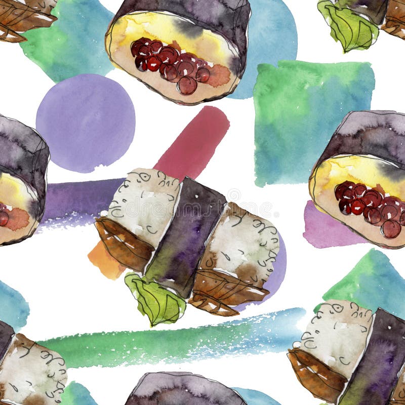 Watercolor Sushi Set of Beautiful Tasty Japanese Food Illustration ...