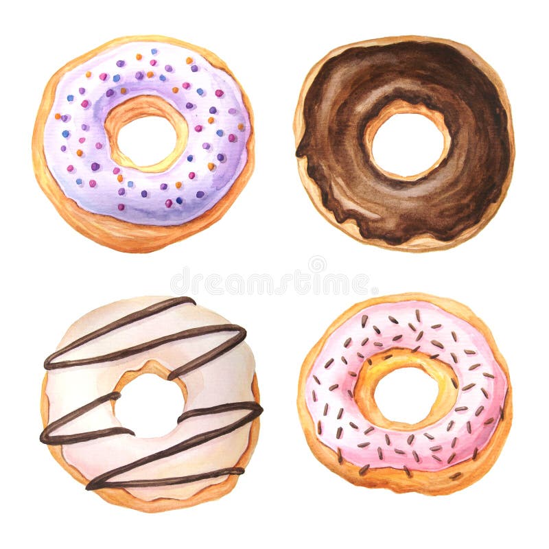 Watercolor sweet glazed donuts