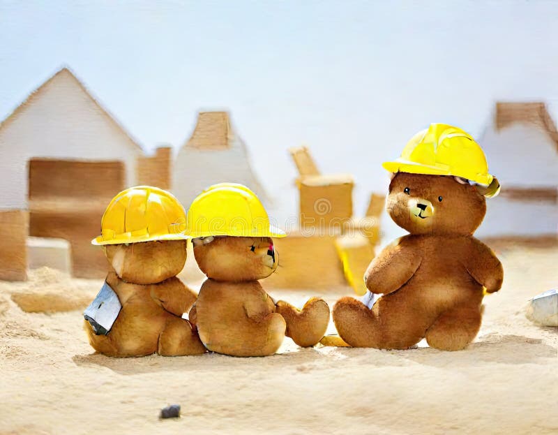 Watercolor of of Teddy Bears on a Construction Site Created Using Tools
