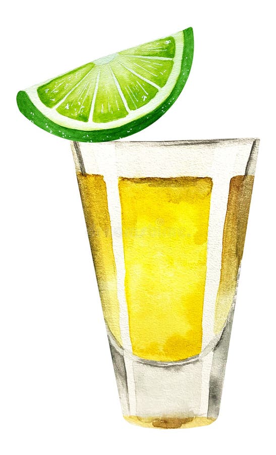 Watercolor Tequila Shot with Lime Slice Isolated on White Stock ...