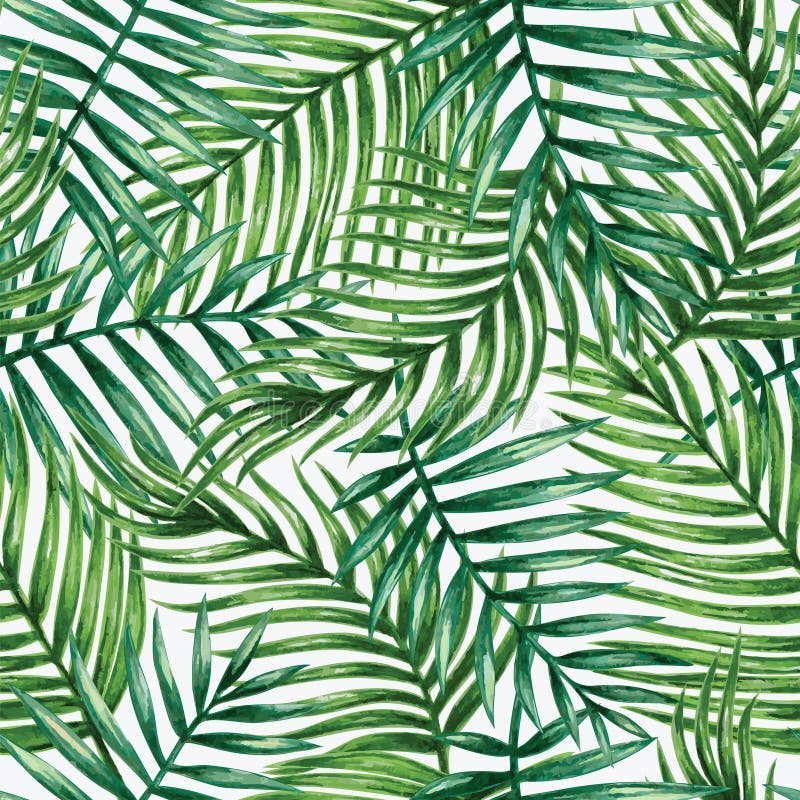 Watercolor tropical palm leaves seamless pattern