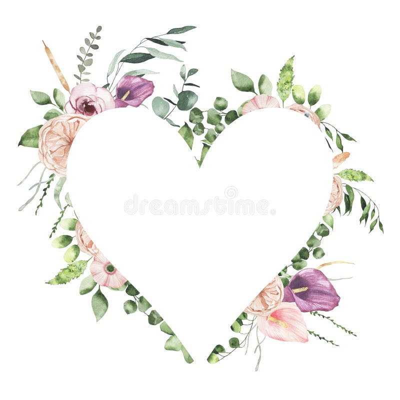 Premium Photo  Watercolor flower floral heart shaped wreath frame