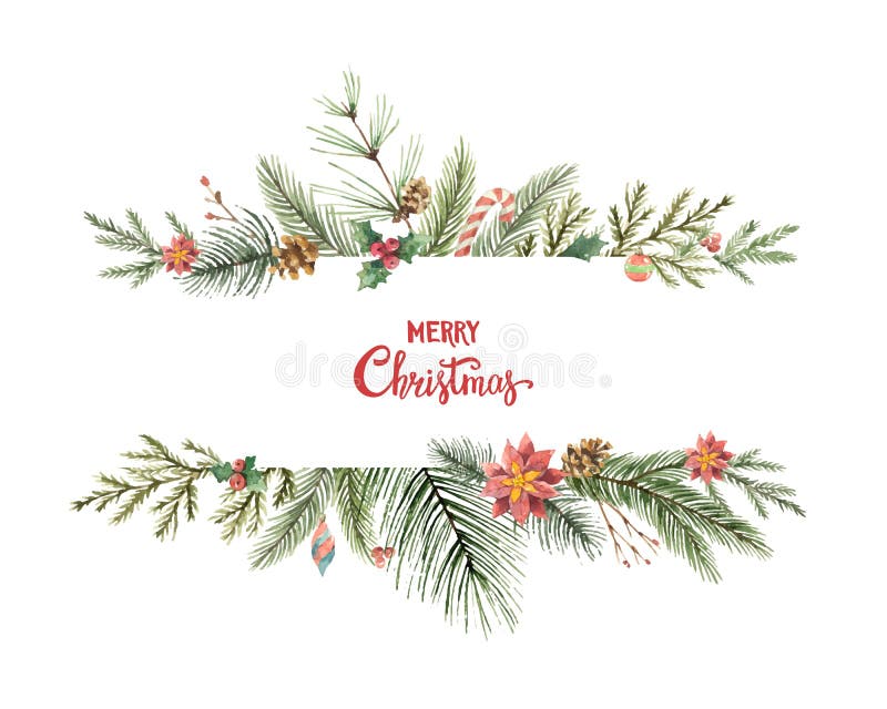 Watercolor Vector Christmas Banner with Fir Branches and Place for Text ...