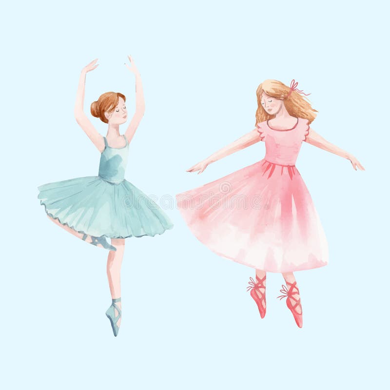 Watercolor vector retro cute dancing girls ballet nutcracker ballerina clip ...