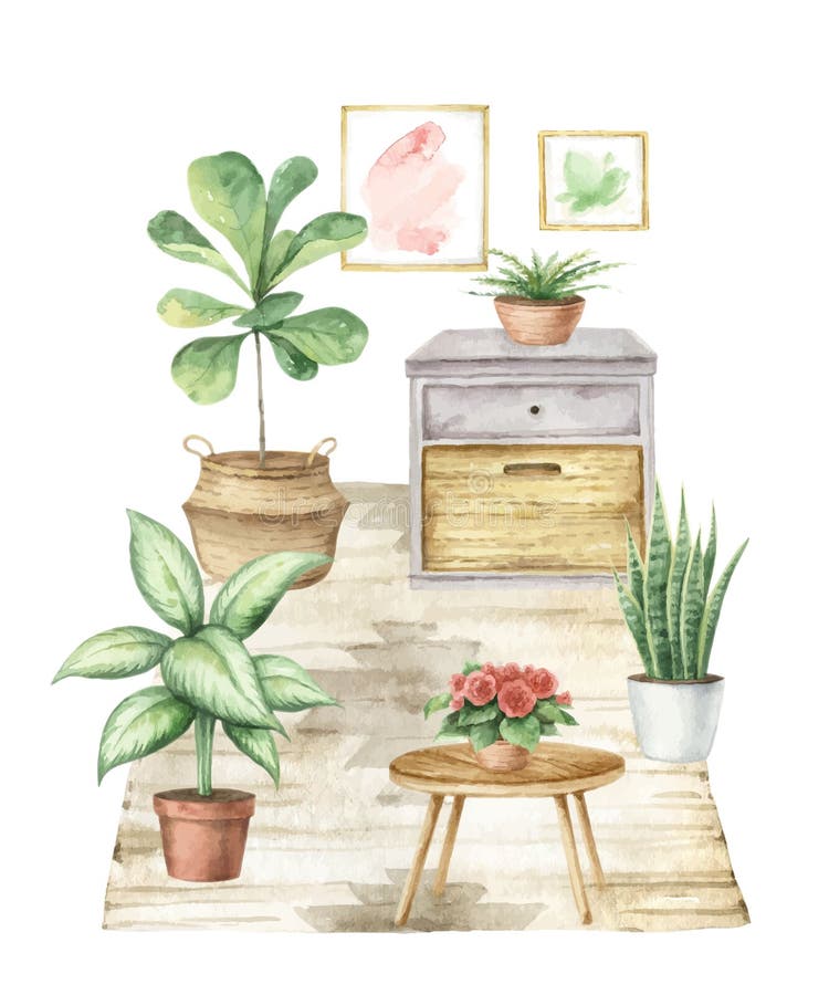 Watercolor aesthetic room decor and indoor Vector Image